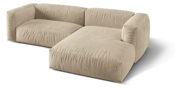 Divano angolare componibile beige (con penisola a destra/con chaise lounge) con rivestimento in velluto Martina – Micadoni
