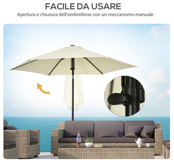 Outsunny Ombrellone da Giardino in Poliestere e Metallo con Tettuccio Inclinabile a 45°, Ø262x243 cm|Aosom