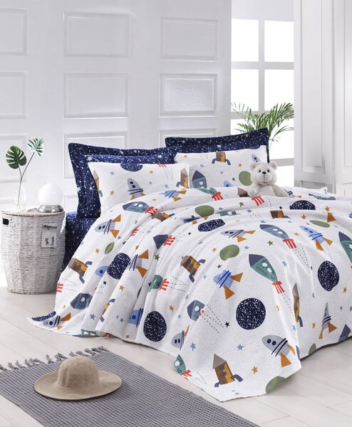 Copriletto per bambini bianco in cotone 140x200 cm Spacex – Mijolnir