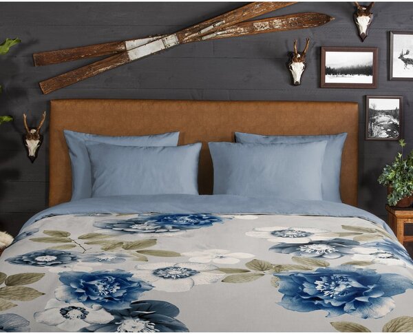 Set lenzuola letto singola in flanella blu-grigio 140x200 cm Gabin - Good Morning