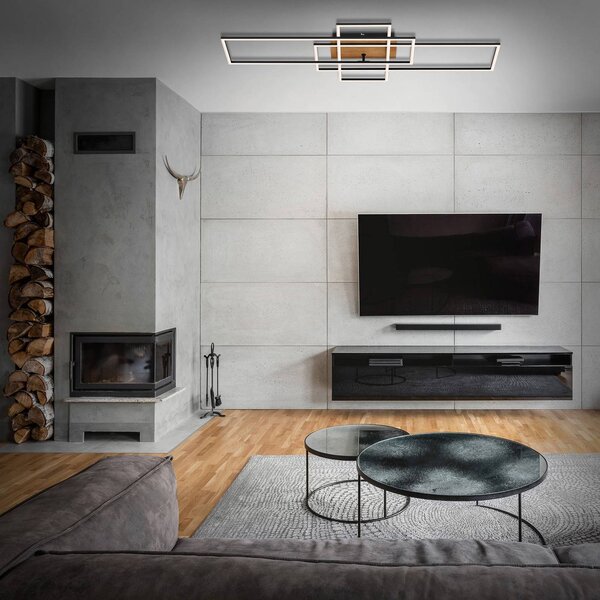 Briloner Plafoniera a LED Frame, dimmerabile, Nero, Soggiorno / Sala da pranzo, Metallo, Moderno, Plafoniera LED