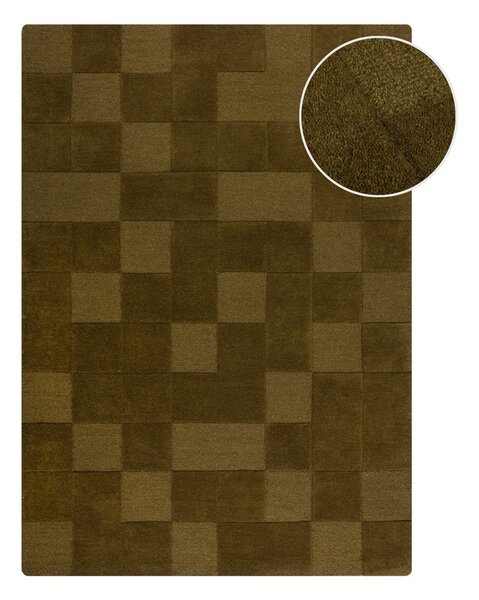 Tappeto in lana kaki tessuto a mano 200x290 cm Checkerboard - Flair Rugs