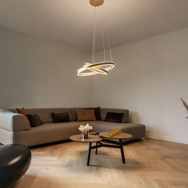 Lampada a sospensione SLV, One Double, dimmerabile, Dorato / Ottone, Soggiorno, Metallo, Moderno