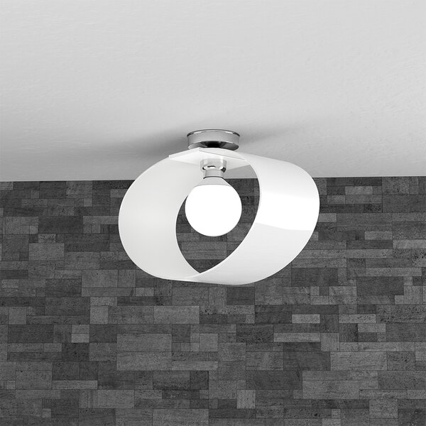 Plafoniera Moderna Lap Metallo E Vetro Bianco 1 Luce E27 42Cm