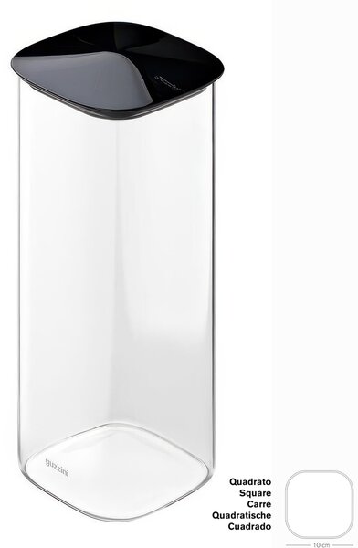 Barattolo in Vetro Borosilicato FRESH&STYLE Dimensioni 11x11x h28 cm �2200 ml con coperchio salva freschezza e guarnizione Tappo Nero