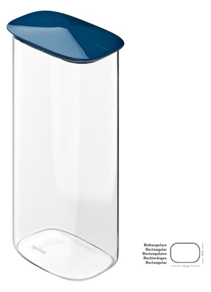Barattolo in Vetro Borosilicato Rettangolare-XL FRESH&STYLE Dimensioni 14x9x h28,4 cm �2100 ml con coperchio salva freschezza e guarnizione Tappo Blu Aria
