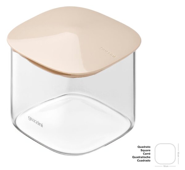 Barattolo in Vetro -S -Borosilicato FRESH&STYLE Dimensioni 11x11x h 10 cm �650 ml con coperchio salva freschezza e guarnizione Tappo Avorio Chiaro