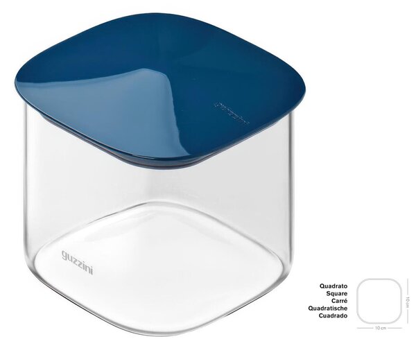 Barattolo in Vetro Borosilicato FRESH&STYLE Dimensioni 11x11x h 10 cm �650 ml con coperchio salva freschezza e guarnizione Tappo Blu Aria