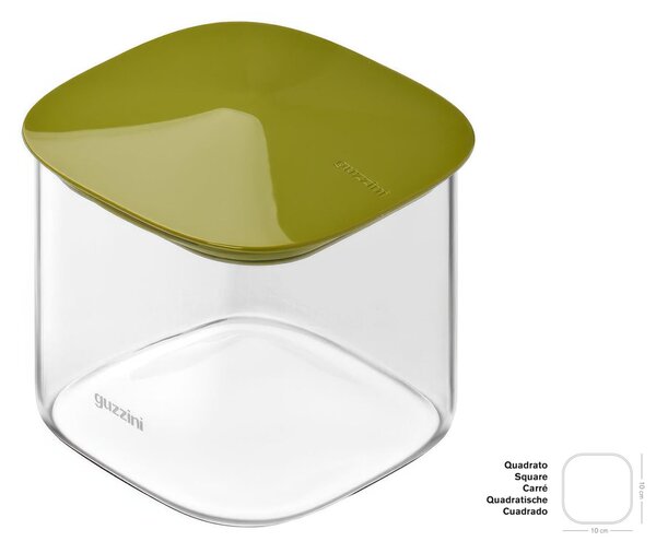 Barattolo in Vetro Borosilicato FRESH&STYLE Dimensioni 11x11x h28 cm �2200 ml con coperchio salva freschezza e guarnizione Tappo Verde Avocado