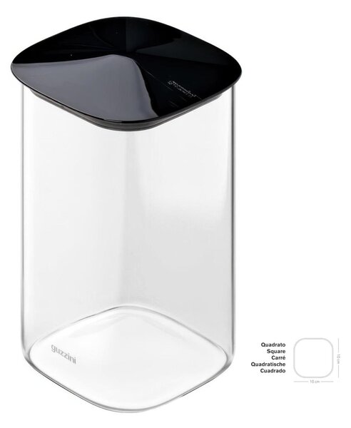 Barattolo in Vetro-M Borosilicato FRESH&STYLE Dimensioni 11x11x h 14,7 cm �1000 ml con coperchio salva freschezza e guarnizione Nero