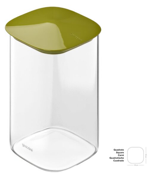 Barattolo in Vetro-L- Borosilicato FRESH&STYLE Dimensioni 11x11x h 19 cm �1400 ml con coperchio salva freschezza e guarnizione Verde Avocado