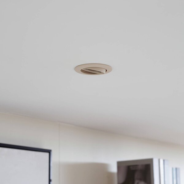 PRIOS Plafoniera a incasso Fibur, beige, zinco, Ø 8,2 cm, set da 3 Fibur PRIOS, dimmerabile, Crema / Ambra, Soggiorno / Sala da pranzo, Metallo, Moderno