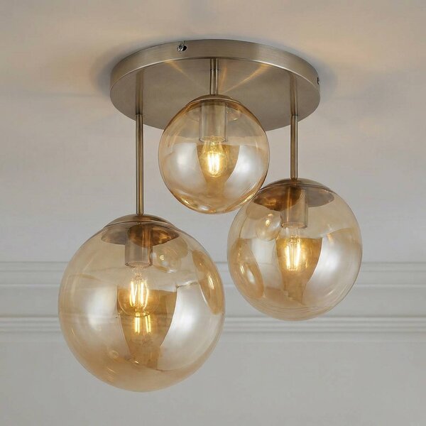 Plafoniera soffitto Teeja Lindby, dimmerabile, Crema / Ambra, Soggiorno / Sala da pranzo, Vetro, Moderno, Plafoniera