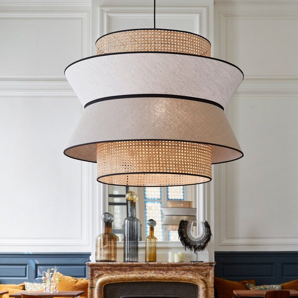 Lampada a sospensione MARKET SET, Singapour XXL, dimmerabile, Beige, Soggiorno, Tessuto / Tessile, Design