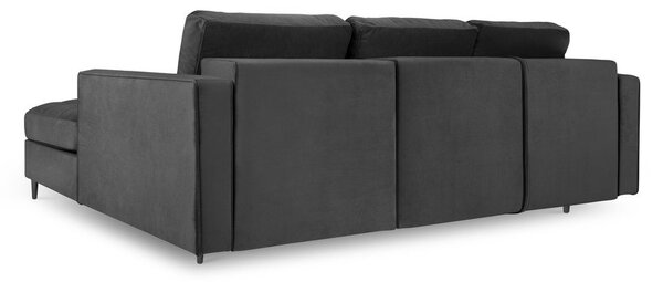 Divano letto angolare in velluto grigio scuro, angolo destro Santo - Milo Casa