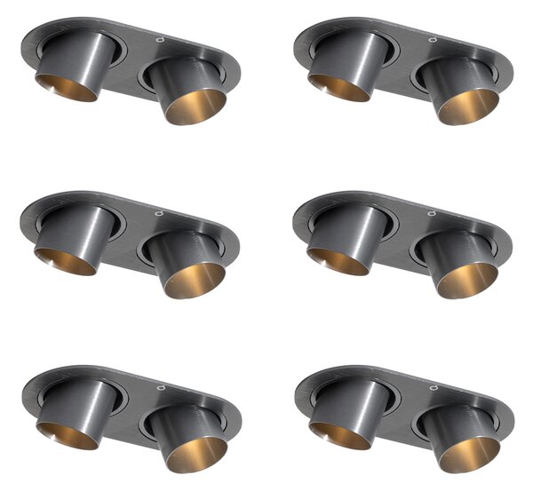 Set di 6 faretti da incasso color canna di fucile GU10 35mm orientabili a 2 luci - Installa