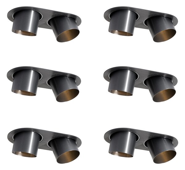 Set di 6 faretti da incasso color canna di fucile GU10 70mm orientabili a 2 luci - Installa