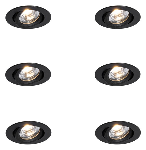 Set di 6 faretti da incasso neri orientabili 8,2 cm con LED Dim to Warm IP54 Ultra Slim - Pupil
