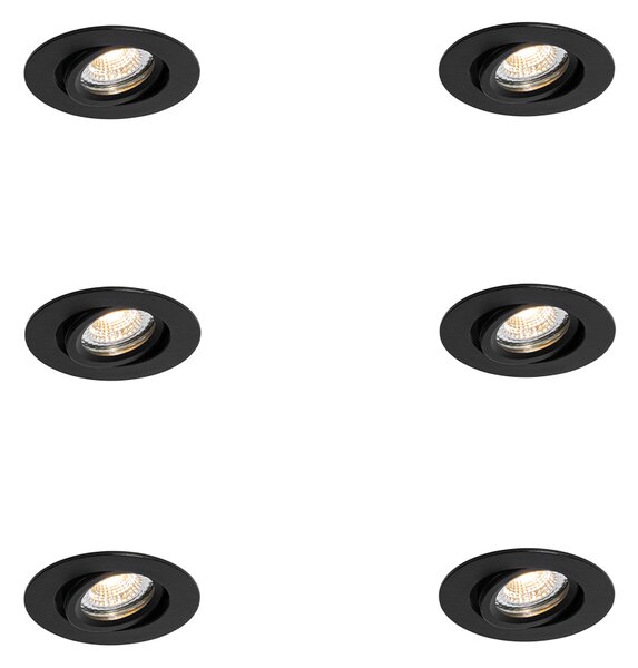 Set di 6 faretti da incasso neri orientabili 6,5 cm LED incluso IP54 Ultra Slim - Pupil