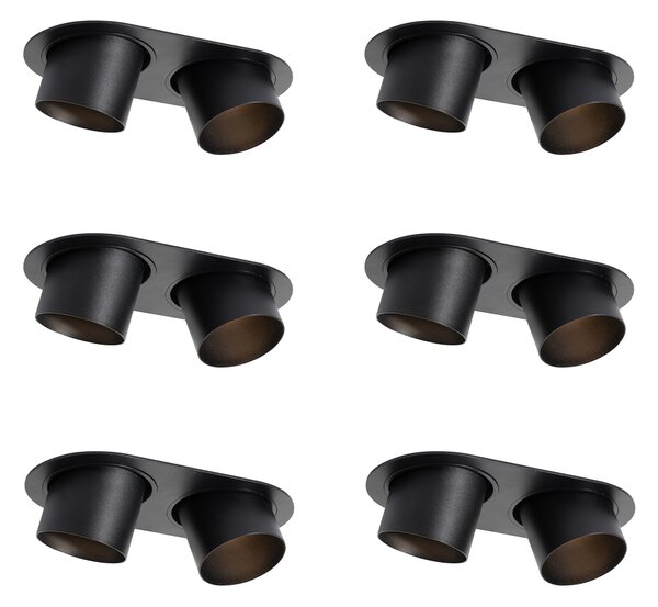 Set di 6 faretti da incasso neri GU10 70mm orientabili a 2 luci - Installa