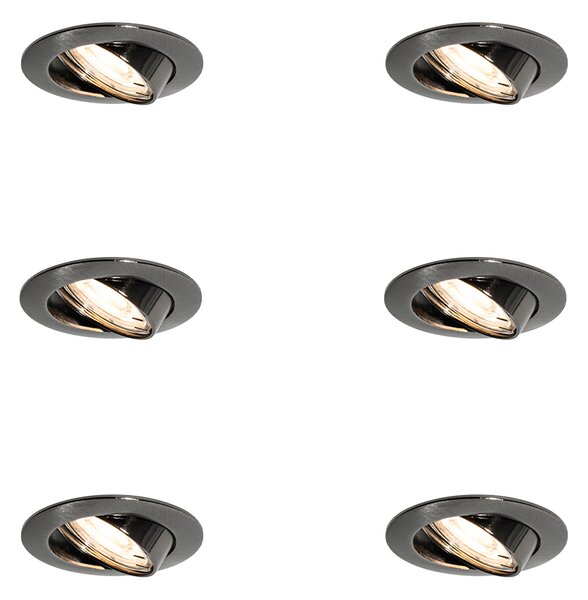 Set di 6 faretti da incasso moderni rotondi orientabili color canna di fucile GU10 50mm - Edu