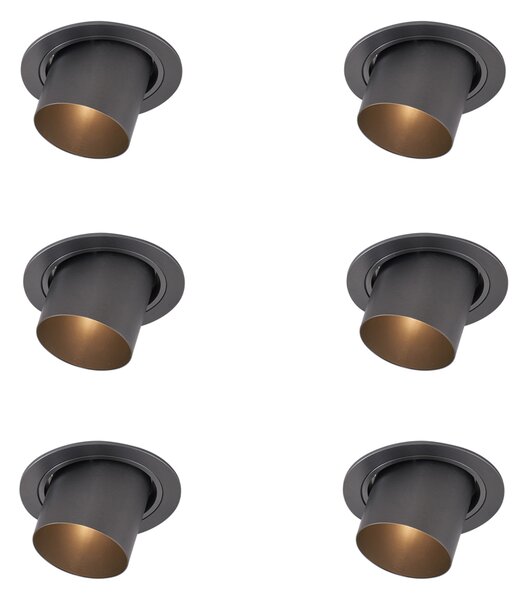 Set di 6 faretti da incasso moderni color canna di fucile GU10 50mm rotondi inclinabili - Installa
