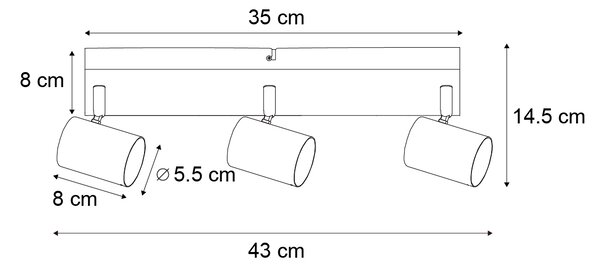 Plafoniera moderna nera 3 luci regolabile rettangolare - Jeana