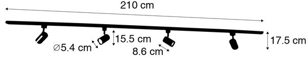 Sistema di illuminazione a binario moderno con 4 faretti nero 1 fase - Iconic Yade