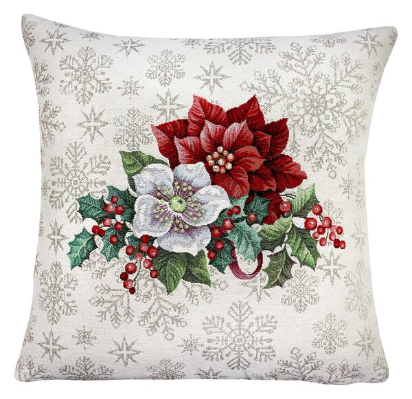 Lussuosa federa cuscino natalizio di gobelin con motivo di fiori di Natale