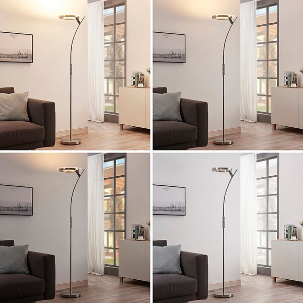 Lampada da terra Lindby, Darion, dimmerabile, Grigio, Soggiorno, Metallo, Moderno