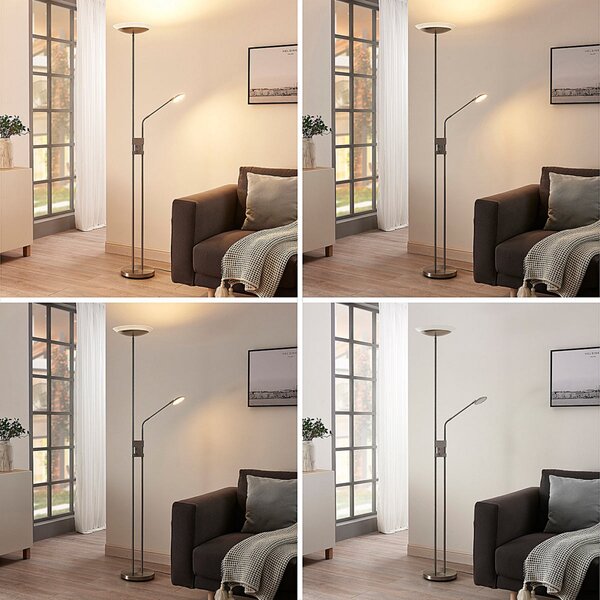 Lampada da terra Lindby, Jonne, dimmerabile, Metallizzato, Soggiorno, Metallo, Moderno