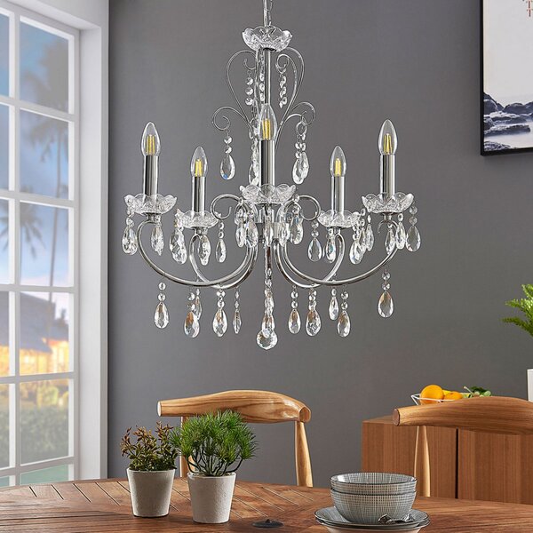 Lampadari Lucande, Solveig, dimmerabile, Metallizzato, Soggiorno, Cristallo, Antico