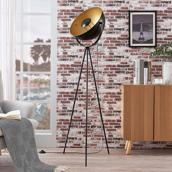 Lampada da terra Lindby, Meline, Nero, Soggiorno, Metallo, Moderno