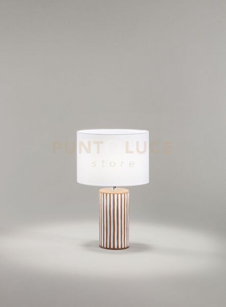 Lampada da tavolo marrone + bianco rigato paralume bianco tribale