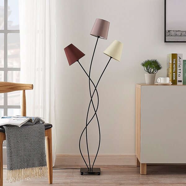 Lampada da terra Lindby, Melis, Grigio, Soggiorno, Tessuto / Tessile, Moderno