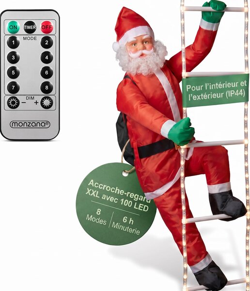 MONZANA® Babbo Natale con LED sulla Scala XXL 240cm Addobbi Natalizi Luminosi Interni ed Esterni Decorazioni Natalizie