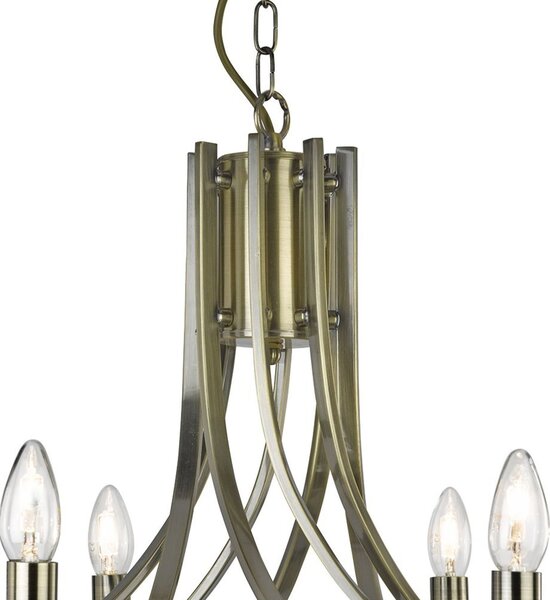 Lampadario Industrial-Nordico Ascona Acciaio Ottone Vetro 8 Luci E14