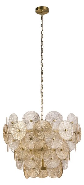 Lampadario Contemporaneo Wagon Wheel Acciaio Bronzo Vetro 9 Luci G9