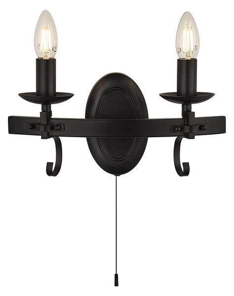 Applique Rustico-Country Cartwheel Iii Acciaio Nero 2 Luci E14