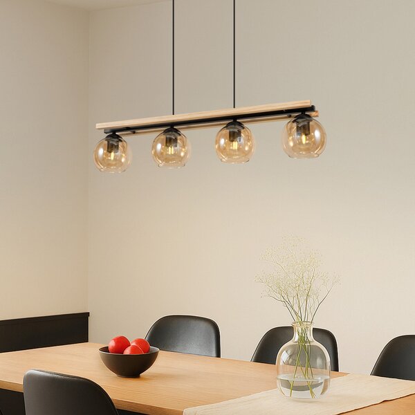 Lampada a sospensione Lindby, Enrique, dimmerabile, Legno, Soggiorno, Vetro, Moderno