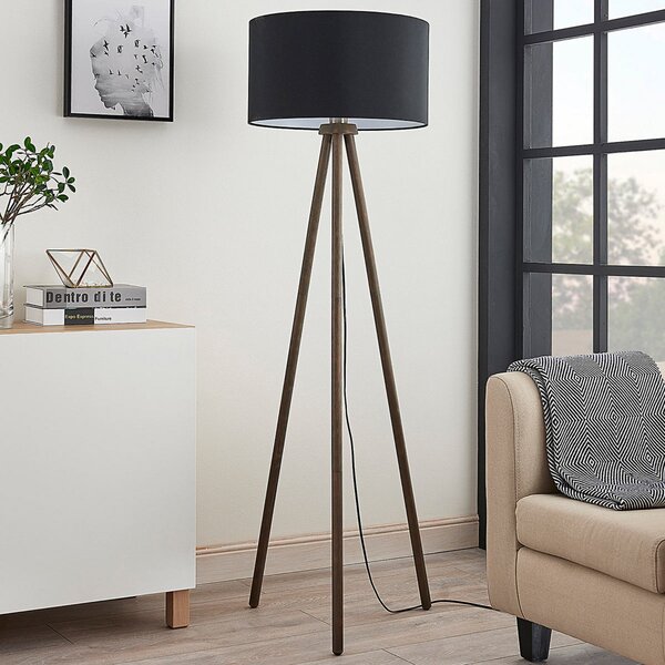 Lampada da terra Lindby, Majken, Nero, Soggiorno, Legno, Scandinavo