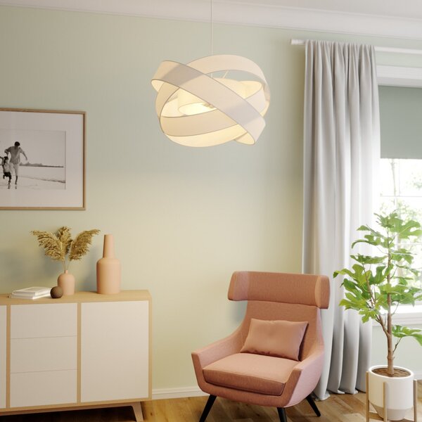 Lampada a sospensione Lindby, Simaria, dimmerabile, Bianco, Soggiorno, Tessuto / Tessile, Moderno