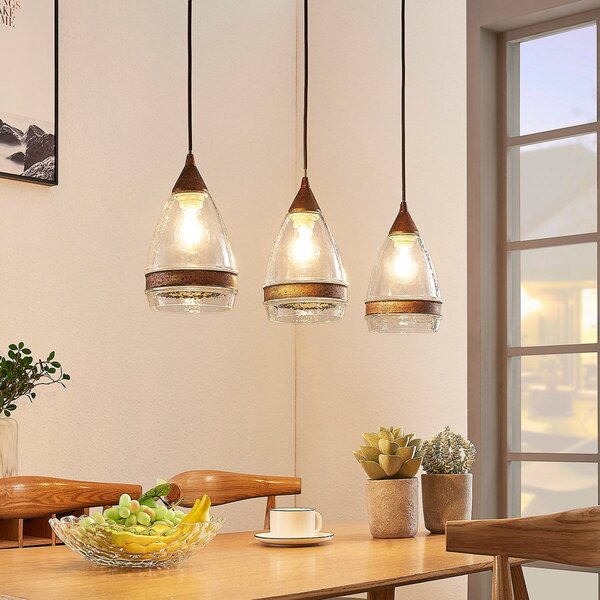Lampada a sospensione Lindby, Millina, dimmerabile, Marrone / Ruggine, Cucina, Vetro, Antico