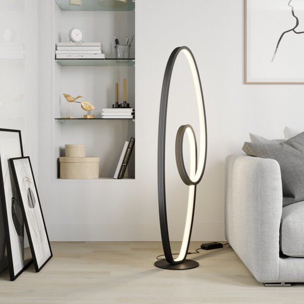 Lampada da terra Lucande, Bronwyn, dimmerabile, Nero, Soggiorno, Metallo, Moderno