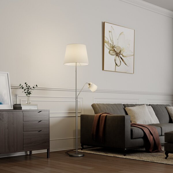 Lampada da terra Lindby, Nantwin, Bianco, Soggiorno, Tessuto / Tessile, Moderno