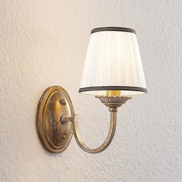Applique da parete Lindby, Lumiel, dimmerabile, Bronzo / Ottone anticato, Soggiorno, Tessuto / Tessile, Campagna / rustico