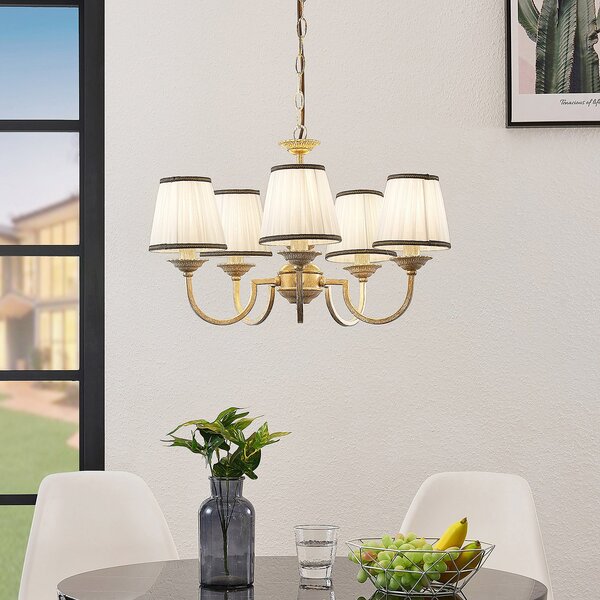 Lampadari Lindby, Lumiel, dimmerabile, Bronzo / Ottone anticato, Soggiorno, Tessuto / Tessile, Campagna / rustico