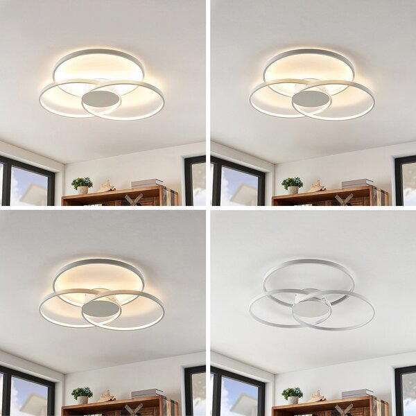 Plafoniera Lindby, Riley, dimmerabile, Bianco, Soggiorno, Alluminio, Moderno