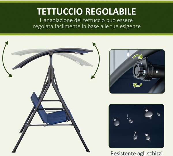 Outsunny Dondolo da Giardino 3 Posti con Tettuccio Regolabile, Tessuto Oxford e Acciaio, Blu Scuro