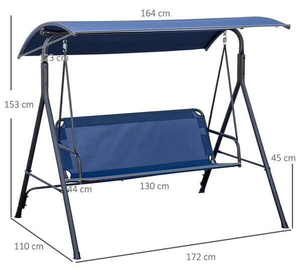 Outsunny Dondolo da Giardino 3 Posti con Tettuccio Regolabile, Tessuto Oxford e Acciaio, Blu Scuro